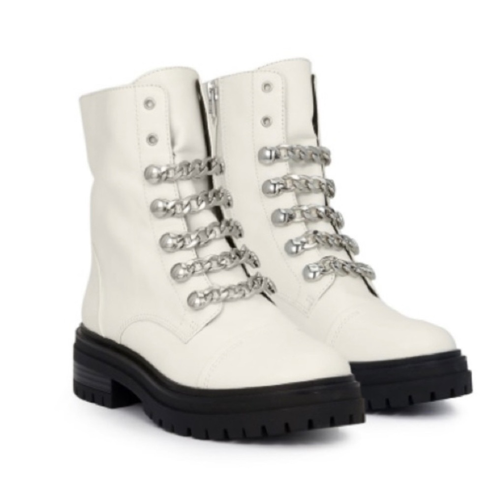 Sam Edelman White Leather Combat Boots 10